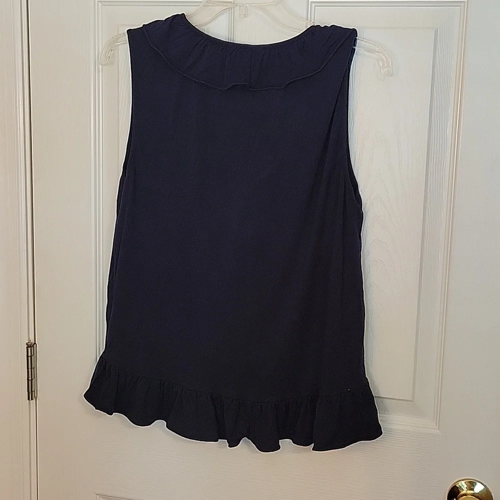 Sophie Max Ruffled Blouse Large Navy Sleeveless